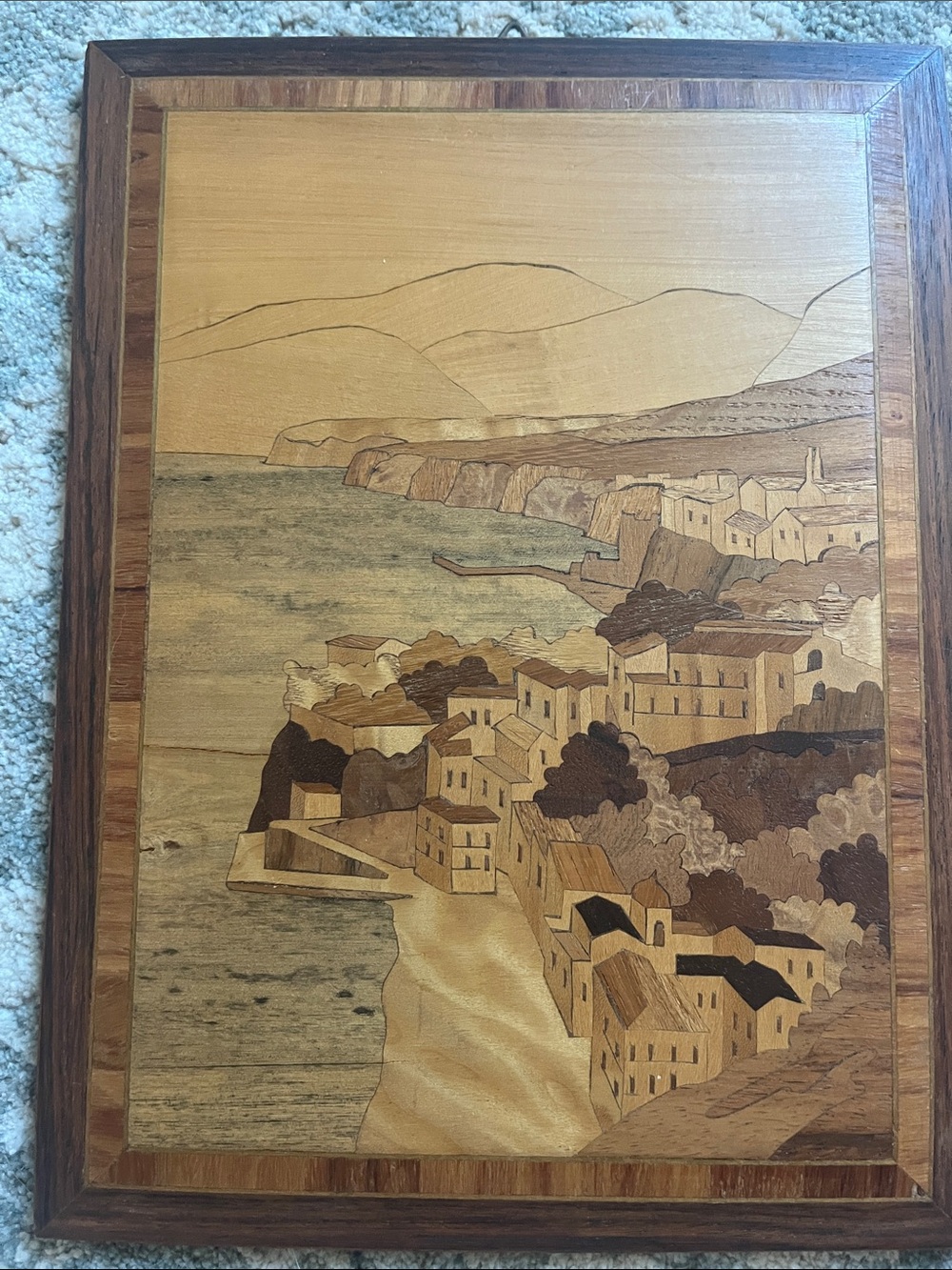 Wood Marquetry Coastal Village Wall Art - Neutral Tones